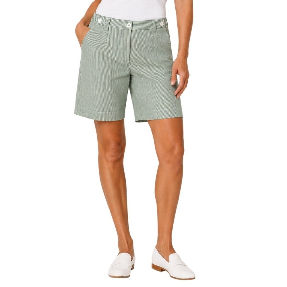 Jones New York Sport Bermuda Shorts 8 Green White Stripe Stretch Resort Preppy
